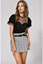 Women's Tulle Garnished Princess Sleeve Flexible Fabric Bluz - 4