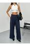 New Season Woven Fabric Double Buttoned Extra Wide Leg Palazzo Pants with Elastic Back - 7