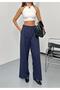 New Season Woven Fabric Double Buttoned Extra Wide Leg Palazzo Pants with Elastic Back - 2
