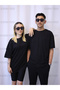 Unisex Black Lover Couple Friend Combination Heart in Row Printed Oversize Cotton T-Shirt 2 Pieces - 7