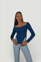 Long Sleeve Sweetheart Neck Rolla Sweater Navy Blue - 2