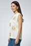 Women Textured Round Neck Sleeveless Top, Cream - 4
