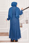 Organza Sleeves Hijab Evening Dress Indigo - 6