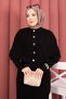 Button Detailed Cape Knitwear Dress Set Black - 4