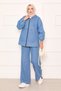 Hooded Zip-Up Denim Set with Kangaroo Pocket Detail in Blue - 7