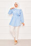 Double Collar Lace-Up Waist Hijab Shirt Baby Blue - 3