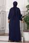 Half Buttoned Long Hijab Double Suit Navy Blue - 5
