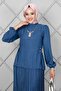 Hijab Suit with Belted Sides, Two-Piece Set, Indigo - 2