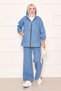 Hooded Zip-Up Denim Set with Kangaroo Pocket Detail in Blue - 4
