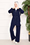 Adjustable Waist Pocket Detail Modest Two-Piece Set Navy Blue - 5