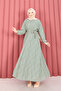 Lace-Textured Detachable Belt Modest Dress Mint - 4
