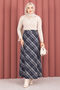 Striped Plaid Scuba Skirt Navy Blue