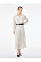 Long Sleeve Belted Buttoned Chiffon Shirt Dress