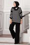 Trucker Collar Zippered Knitwear Set Black - 3