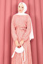 Lace Textured Portable Belted Hijab Dress Powder - 7