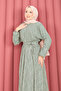 Lace-Textured Detachable Belt Modest Dress Mint - 2