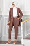 Mendil Collar Detailed Hijab Suit Brown - 3