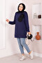 Floral Embroidered Hijab Tunic Navy Blue - 3