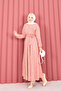 Lace Textured Portable Belted Hijab Dress Powder - 6
