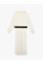 Long Sleeve Belted Buttoned Chiffon Shirt Dress - 4