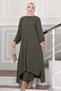 Buttoned Aerobin Hijab Double Set Khaki