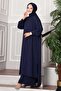 Half Buttoned Long Hijab Double Suit Navy Blue - 4