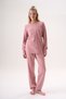 100% Cotton Honeycomb Knit Fabric Long Sleeve Cuffed Pocket Women's Pajama Set 98520 - 3