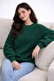 Green Crew Neck Oversized Women's Knit Sweater - 4