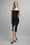Women's Strapless Chiffon Collar Stone Detailed Lined Lycra Shirred Midi Dress - 3