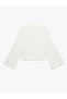 Cotton Long Sleeve V-Neck Tie Bow Detailed Blouse - 4