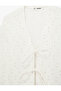 Cotton Long Sleeve V-Neck Tie Bow Detailed Blouse - 5