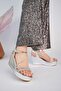 Ba04266 Silver R Women's Ankle-Strap Daily Shoes with Stones and 9cm Heel - Silver Patent Leather - 40