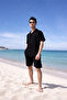 Black Color Shirt Shorts Men's Linen Set - 3