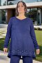 Skirt with Guepure Detail at the Bottom, Circular Necklace Bluse, Elastic Waist Pants, Plus Size, Two-Piece Set - 3
