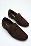 Women's Loafer Flat Sole Moccasin Brown Suede Shoes - 4