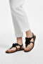 Black Genuine Suede Floral Flip Flops Brown Genuine Leather Ankle Strap Women's Sandals