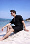 Black Color Shirt Shorts Men's Linen Set