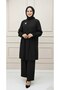 Lilyum Takim Strawberry Fabric Black Color Double Suit with Top and Pants with Openable Buttons