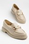 Women's Beige Patent Leather Buckle Loafer Shoes - 2