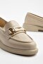 Women's Beige Patent Leather Buckle Loafer Shoes - 6