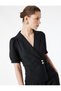 Double-Breasted Collar Black Women's Shirt 6Sak60337Uw