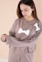 Brown Bow and Pearl Detailed Girl's Crew Neck 2-Piece Tracksuit Set 21202 - 2