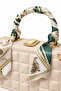 Gold Metal Cornered Quilted Box Bag – Women's Shoulder Bag with Scarf Handle and Gold Chain Strap - 4