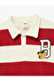 Cotton Long Sleeve Striped Oversize Polo Collar Sweatshirt - 6