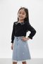 Flower Embroidered Girl's Suit with Blouse and Denim Skirt 17945 - 3