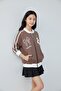 Brown Beautifull Written Sleeve Stripe Girl's College Cardigan 21193 - 3