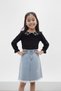 Flower Embroidered Girl's Suit with Blouse and Denim Skirt 17945 - 2
