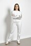 White Pearl Embroidered Crew Neck Girls Striped Tracksuit Set 21293 - 3