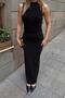 Black Sassy Sleeveless Waist Draped Slit Women Dress - 4