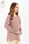Women's Pink Plus Size Stripe Patterned Stoned Slit Lycra Viscose Mother Combed Cotton Blouse - 2